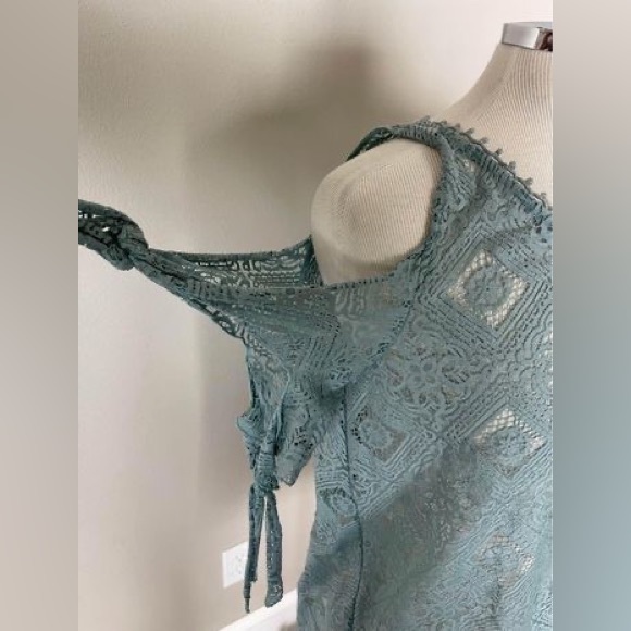 Free People Sage Green/blue Knit Off Shoulder Top - Picture 3 of 5